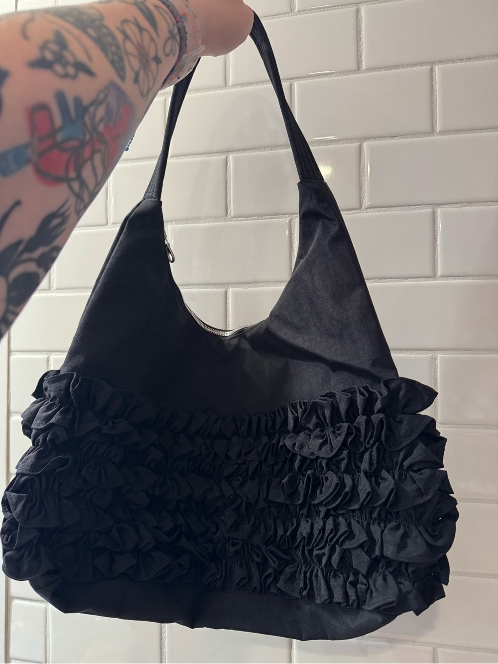 BAGGU Molly Goddard Collab Black Ruffle Shoulder Bag
